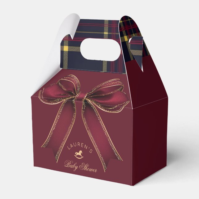 Elegant Burgundy Gold Bow Luxury Baby Shower Favour Box (Back Side)