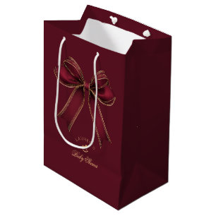 Elegant Burgundy Gold Bow Luxury Baby Shower Medium Gift Bag