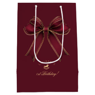 Elegant Burgundy Gold Bow Luxury Birthday Medium Gift Bag