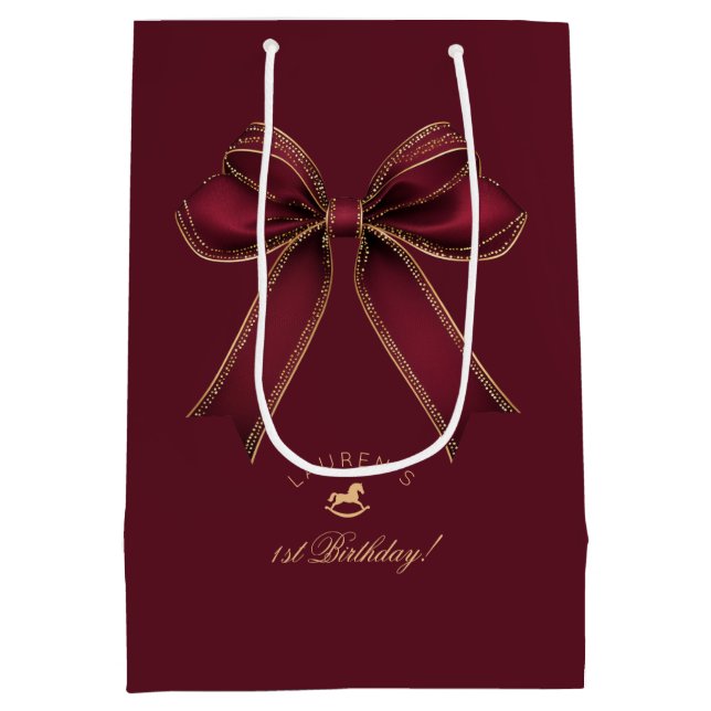 Elegant Burgundy Gold Bow Luxury Birthday Medium Gift Bag (Back)