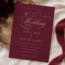 Elegant Burgundy Gold Calligraphy Wedding