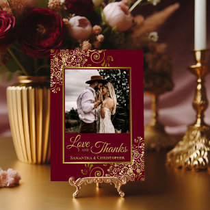Elegant Burgundy & Gold Chic Love & Thanks Wedding Thank You Card