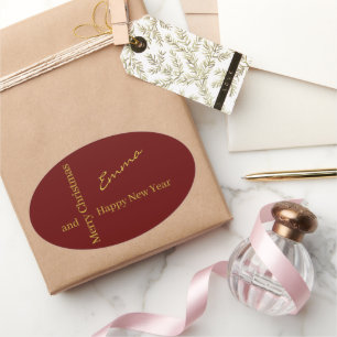 Elegant Burgundy Gold Christmas Sticker