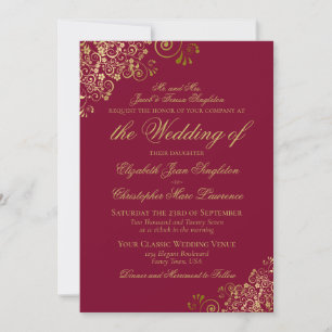 Elegant Burgundy & Gold Classy Formal Wedding Invitation