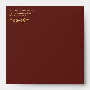 Elegant Burgundy Gold  Classy Leaf Wreath Wedding Envelope