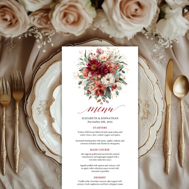 Elegant Burgundy Gold Eucalyptus Fall wedding Menu (Elegant Burgundy Gold Eucalyptus Fall Theme wedding menu

)