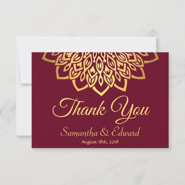 Elegant Burgundy Gold Flat Wedding Thank You Card (Front)