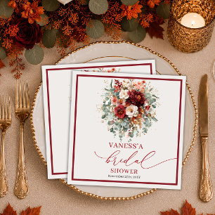 Elegant Burgundy Gold Floral autumn bridal shower Napkin