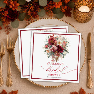 Elegant Burgundy Gold Floral autumn bridal shower Napkin