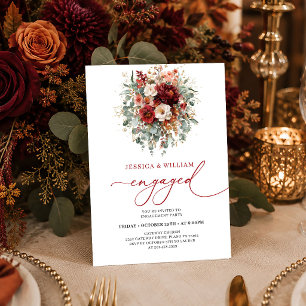 Elegant Burgundy Gold Floral Autumn engagement Invitation