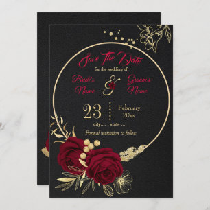 elegant burgundy gold floral black  save the date