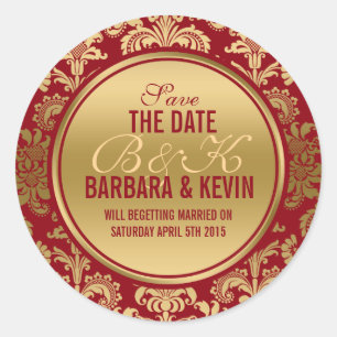 Elegant Burgundy & Gold Floral Damasks 2 Classic Round Sticker