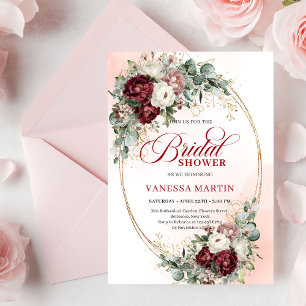 Elegant Burgundy Gold Floral Eucalyptus Shower Invitation