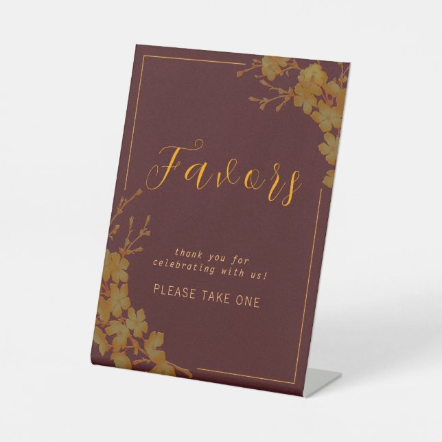 Elegant Burgundy & Gold Floral Favour Sign (Front)