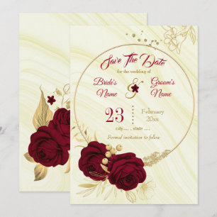elegant burgundy gold floral marble save the date