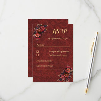 Elegant Burgundy & Gold Floral RSVP Card