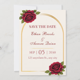 Elegant Burgundy & Gold Floral Save the Date
