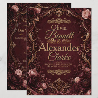 Elegant Burgundy Gold Floral Vintage Wedding