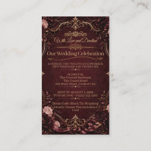 Elegant Burgundy Gold Floral Vintage Wedding Business Card
