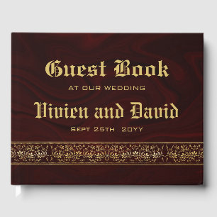 Elegant Burgundy Gold Floral Wedding Guest Book