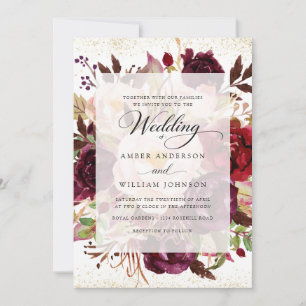 Elegant Burgundy Gold Floral Wedding  Invitation