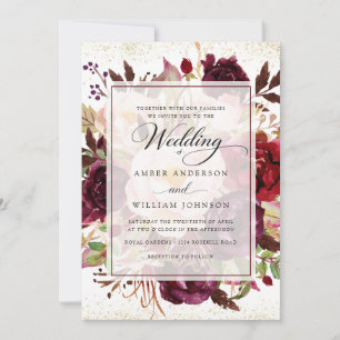Elegant Burgundy Gold Floral Wedding Invitation