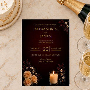 Elegant Burgundy Gold Floral Wedding Invitation