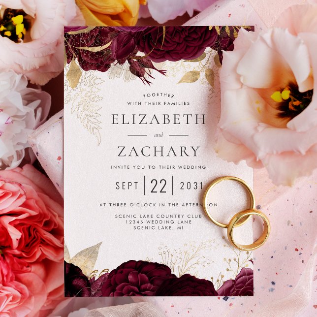 Elegant Burgundy Gold Floral Wedding Invitation (Creator Uploaded)