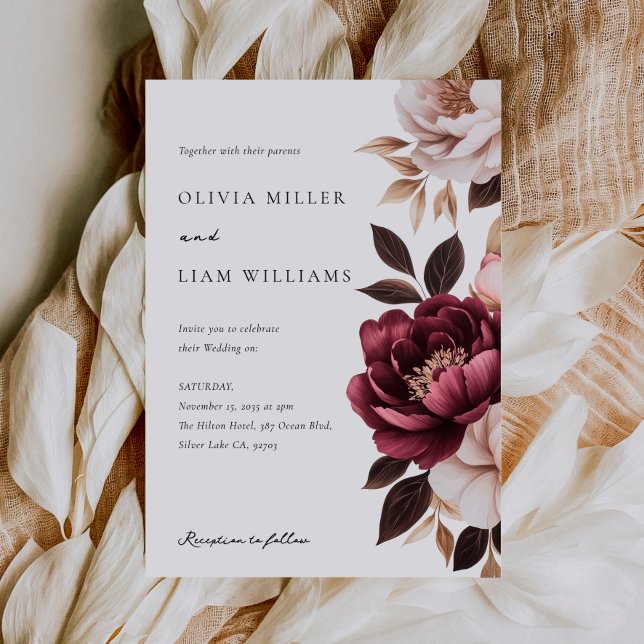 Elegant Burgundy Gold Floral Wedding Invitation (Creator Uploaded)