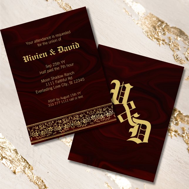 Elegant Burgundy Gold Floral Wedding Invitation (Creator Uploaded)