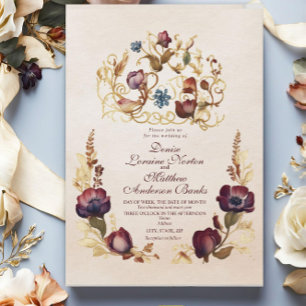 Elegant Burgundy Gold Floral Wedding Invitation