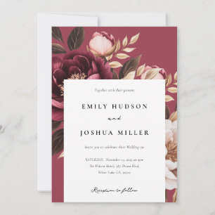 Elegant Burgundy Gold Floral Wedding Invitation