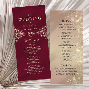 Elegant Burgundy Gold Floral Wedding Programme