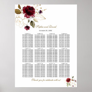 Elegant Burgundy Gold Floral Wedding Seating Chart