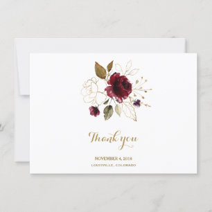 Elegant Burgundy Gold Floral Wedding Thank You Card