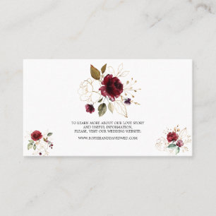 Elegant Burgundy Gold Floral Wedding Website Business Card