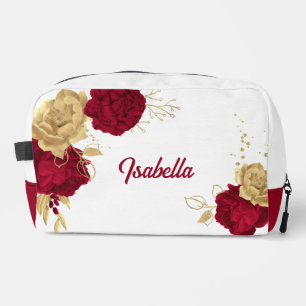 Elegant burgundy & gold flowers dopp kit