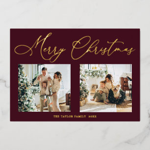Elegant Burgundy Gold Foil Merry Christmas Holiday Card