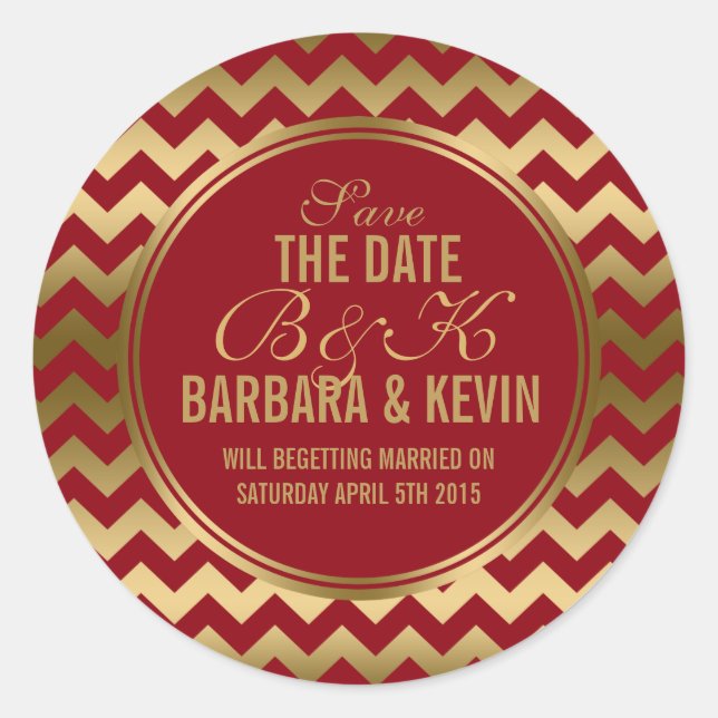 Elegant Burgundy & Gold Geometric Zigzag Chevron 2 Classic Round Sticker (Front)