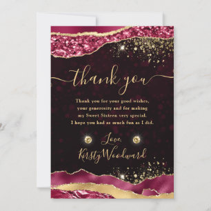 Elegant Burgundy & Gold Glam Tears Edges Sweet 16 Thank You Card