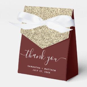 Elegant Burgundy Gold Glitter Thank You Wedding Favour Box