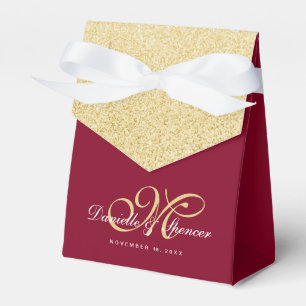 Elegant Burgundy Gold Glitter Wedding Thank You Favour Box