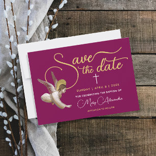 Elegant Burgundy Gold God Bless Religious Script Save The Date