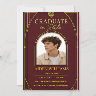 Elegant Burgundy Gold Graduate in Style Graduation Card