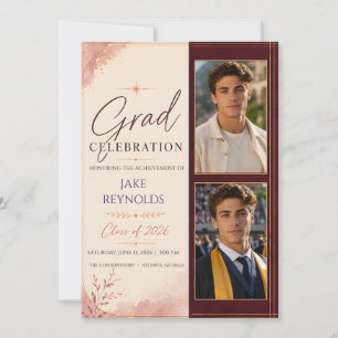 Elegant Burgundy Gold Graduation Celebration Photo Card