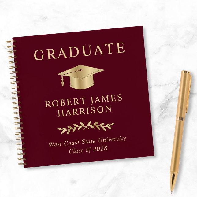 Elegant Burgundy Gold Graduation Party Guest Book (Creator Uploaded)
