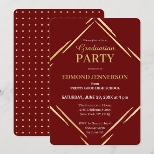 Elegant Burgundy Gold High School Graduation Party Invitation