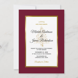 Elegant Burgundy Gold Holiday Winter Wedding Invitation