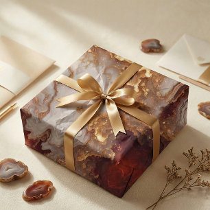 Elegant Burgundy Gold Liquid Marble Agate Abstract Tissue Paper