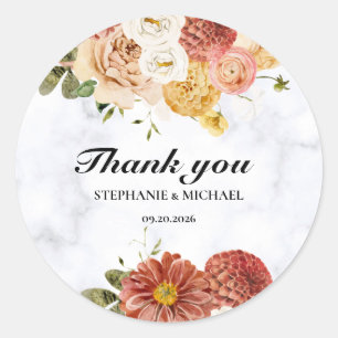 Elegant Burgundy Gold Marble Floral Wedding Classic Round Sticker